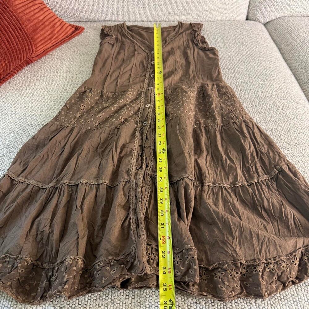 Brown boho short sleeve tiered dress eyelets - fits like S - Picture 5 of 7